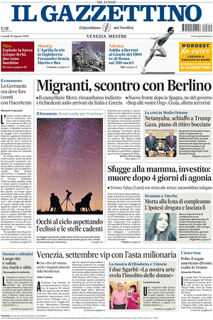Prima pagina Il Gazzettino di oggi - Quotidiano nazionale