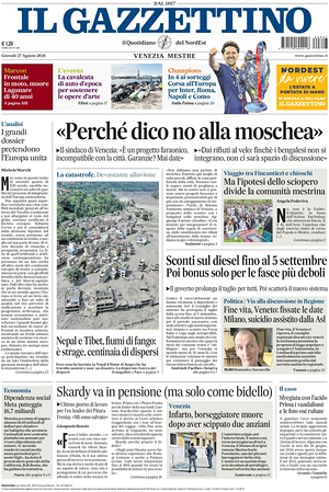 Prima pagina Il Gazzettino di oggi - Quotidiano nazionale