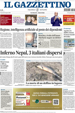 Prima pagina Il Gazzettino di oggi - Quotidiano nazionale