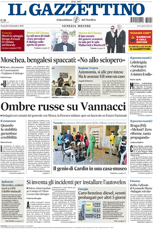 Prima pagina Il Gazzettino di oggi - Quotidiano nazionale