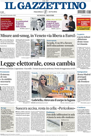 Prima pagina Il Gazzettino di oggi - Quotidiano nazionale