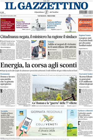 Prima pagina Il Gazzettino di oggi - Quotidiano nazionale