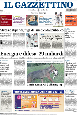 Prima pagina Il Gazzettino di oggi - Quotidiano nazionale