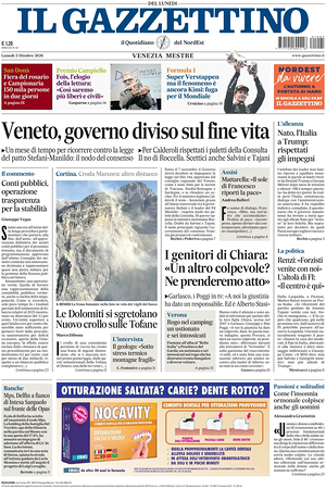 Prima pagina Il Gazzettino di oggi - Quotidiano nazionale