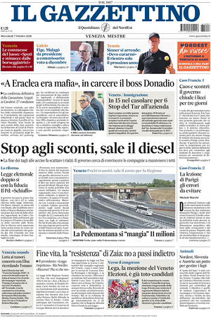 Prima pagina Il Gazzettino di oggi - Quotidiano nazionale