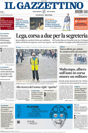 Prima pagina Il Gazzettino di oggi - Quotidiano nazionale