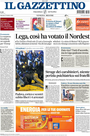 Prima pagina Il Gazzettino di oggi - Quotidiano nazionale
