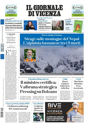 Prima pagina Il Giornale di Vicenza di oggi - Quotidiano regionale