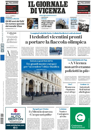 Prima pagina Il Giornale di Vicenza di oggi - Quotidiano regionale