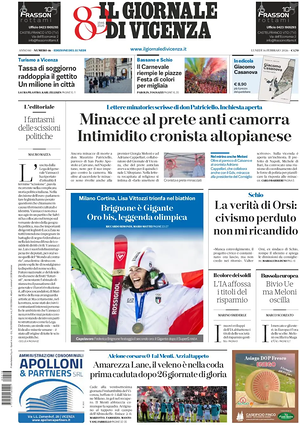 Prima pagina Il Giornale di Vicenza di oggi - Quotidiano regionale