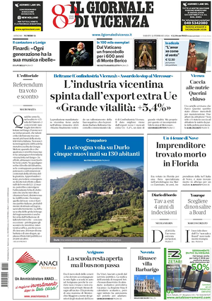Prima pagina Il Giornale di Vicenza di oggi - Quotidiano regionale
