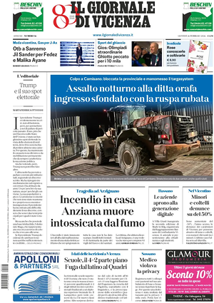 Prima pagina Il Giornale di Vicenza di oggi - Quotidiano regionale
