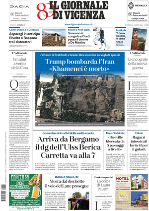Prima pagina Il Giornale di Vicenza di oggi - Quotidiano regionale