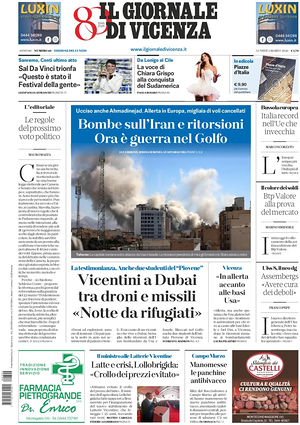 Prima pagina Il Giornale di Vicenza di oggi - Quotidiano regionale