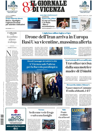 Prima pagina Il Giornale di Vicenza di oggi - Quotidiano regionale