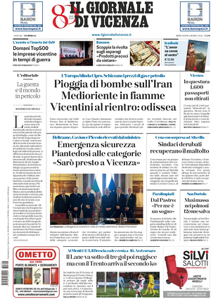 Prima pagina Il Giornale di Vicenza di oggi - Quotidiano regionale