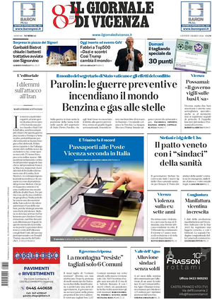 Prima pagina Il Giornale di Vicenza di oggi - Quotidiano regionale
