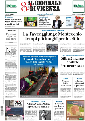 Prima pagina Il Giornale di Vicenza di oggi - Quotidiano regionale