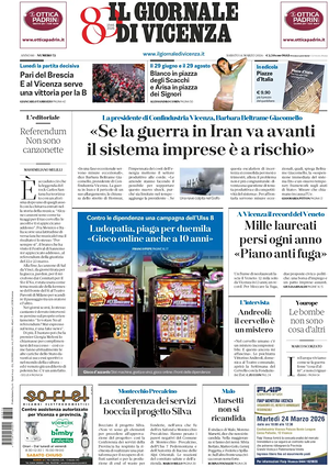 Prima pagina Il Giornale di Vicenza di oggi - Quotidiano regionale