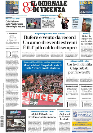 Prima pagina Il Giornale di Vicenza di oggi - Quotidiano regionale
