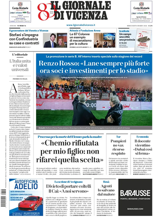 Prima pagina Il Giornale di Vicenza di oggi - Quotidiano regionale