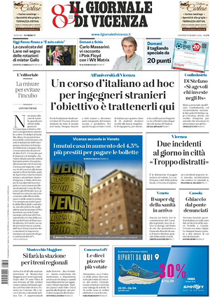 Prima pagina Il Giornale di Vicenza di oggi - Quotidiano regionale