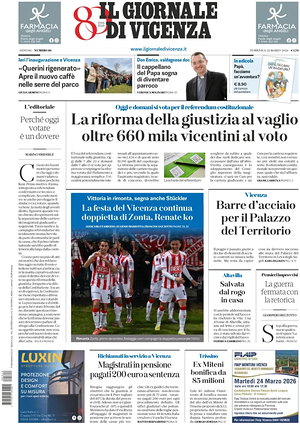 Prima pagina Il Giornale di Vicenza di oggi - Quotidiano regionale