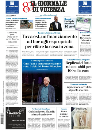 Prima pagina Il Giornale di Vicenza di oggi - Quotidiano regionale