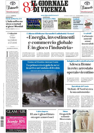 Prima pagina Il Giornale di Vicenza di oggi - Quotidiano regionale