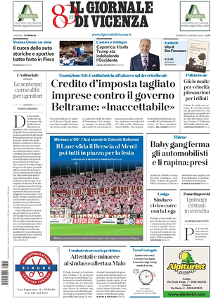 Prima pagina Il Giornale di Vicenza di oggi - Quotidiano regionale