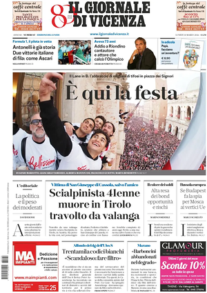 Prima pagina Il Giornale di Vicenza di oggi - Quotidiano regionale