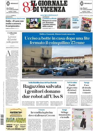 Prima pagina Il Giornale di Vicenza di oggi - Quotidiano regionale