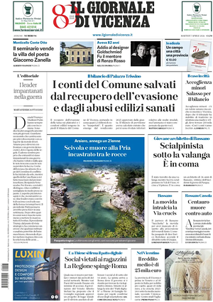Prima pagina Il Giornale di Vicenza di oggi - Quotidiano regionale