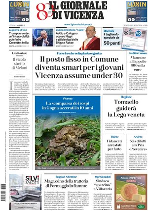 Prima pagina Il Giornale di Vicenza di oggi - Quotidiano regionale