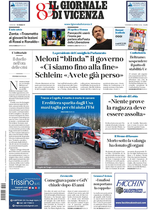 Prima pagina Il Giornale di Vicenza di oggi - Quotidiano regionale