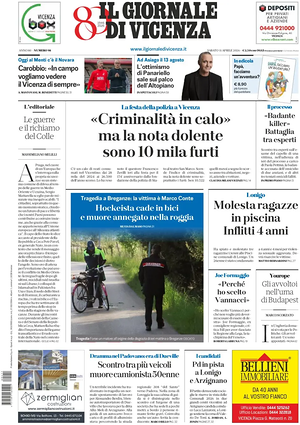 Prima pagina Il Giornale di Vicenza di oggi - Quotidiano regionale
