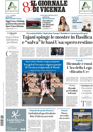 Prima pagina Il Giornale di Vicenza di oggi - Quotidiano regionale