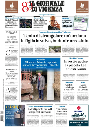Prima pagina Il Giornale di Vicenza di oggi - Quotidiano regionale