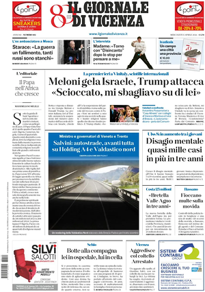 Prima pagina Il Giornale di Vicenza di oggi - Quotidiano regionale