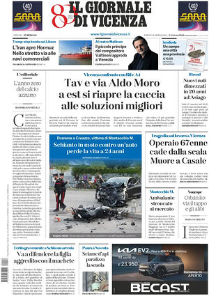 Prima pagina Il Giornale di Vicenza di oggi - Quotidiano regionale