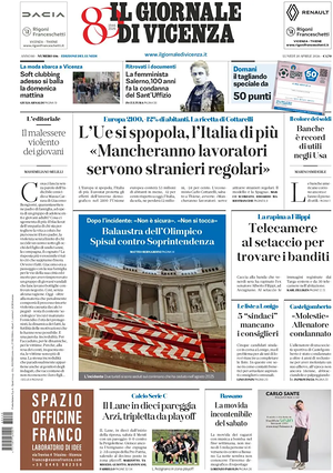 Prima pagina Il Giornale di Vicenza di oggi - Quotidiano regionale