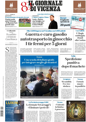 Prima pagina Il Giornale di Vicenza di oggi - Quotidiano regionale