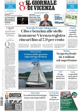 Prima pagina Il Giornale di Vicenza di oggi - Quotidiano regionale