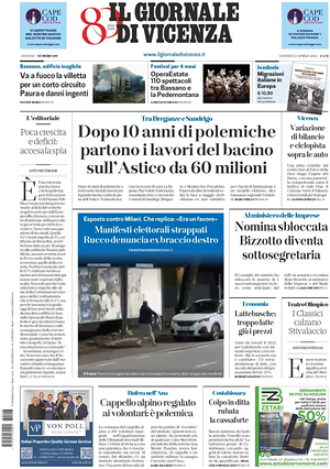 Prima pagina Il Giornale di Vicenza di oggi - Quotidiano regionale