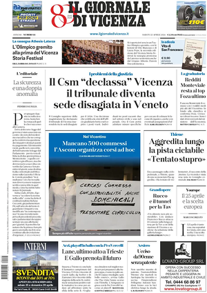 Prima pagina Il Giornale di Vicenza di oggi - Quotidiano regionale