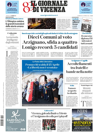 Prima pagina Il Giornale di Vicenza di oggi - Quotidiano regionale