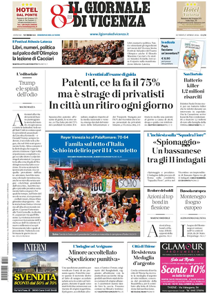 Prima pagina Il Giornale di Vicenza di oggi - Quotidiano regionale