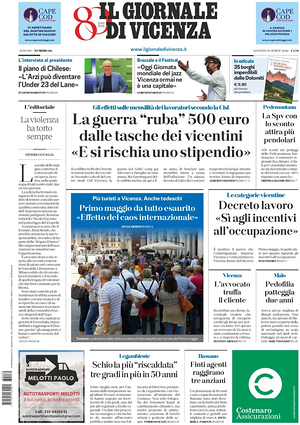 Prima pagina Il Giornale di Vicenza di oggi - Quotidiano regionale