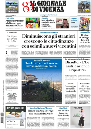 Prima pagina Il Giornale di Vicenza di oggi - Quotidiano regionale