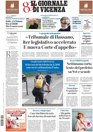 Prima pagina Il Giornale di Vicenza di oggi - Quotidiano regionale